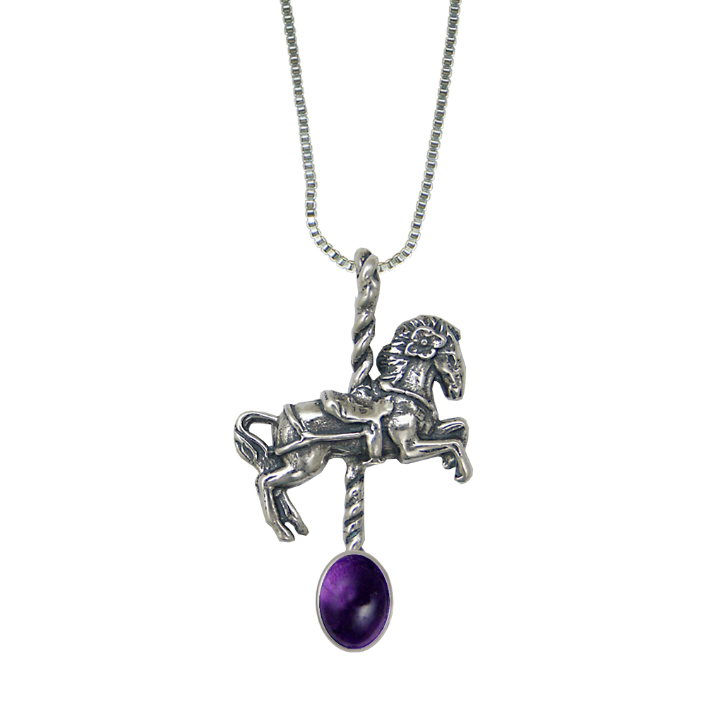 Sterling Silver Carousel Horse Pendant With Amethyst